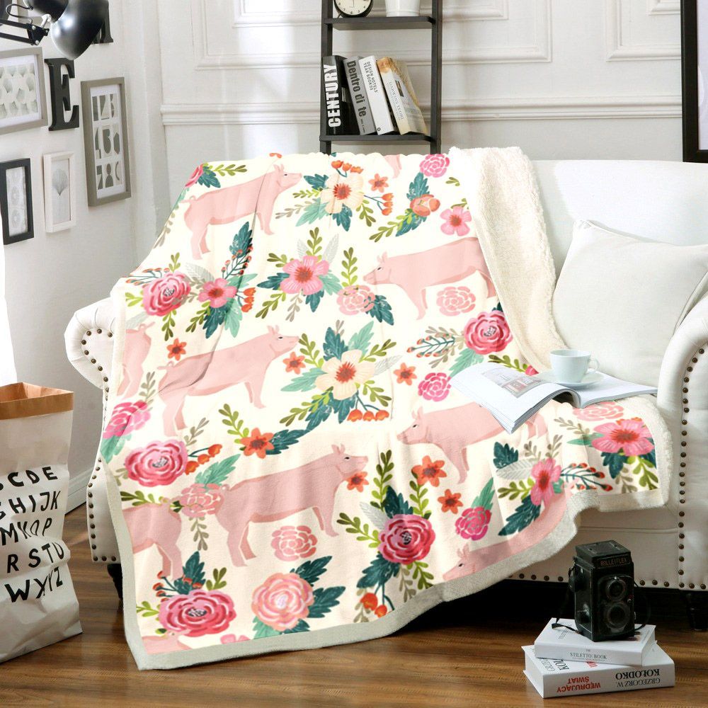 Pig And Flower Sherpa Fleece Blanket