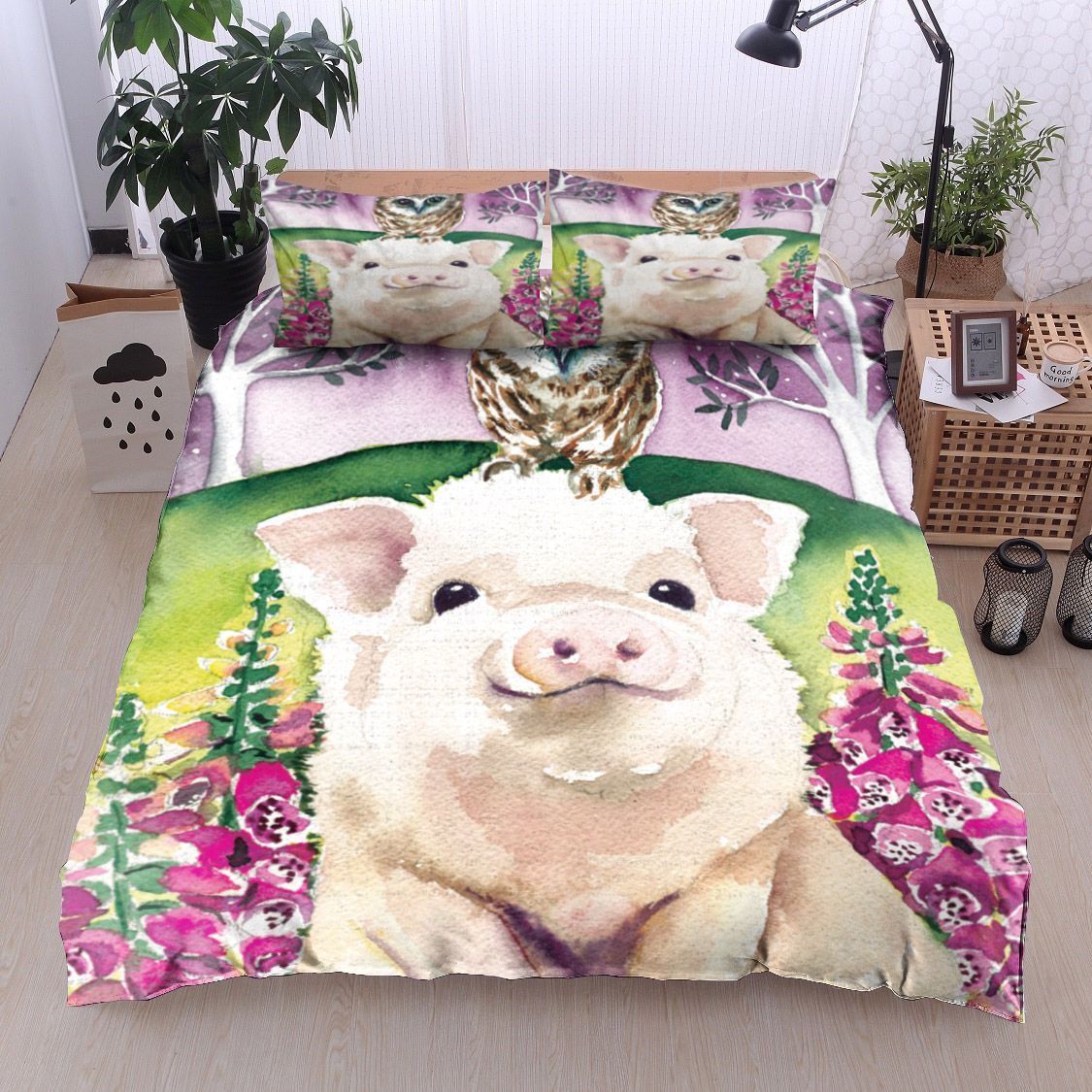 Pig And Owl Bedding Set