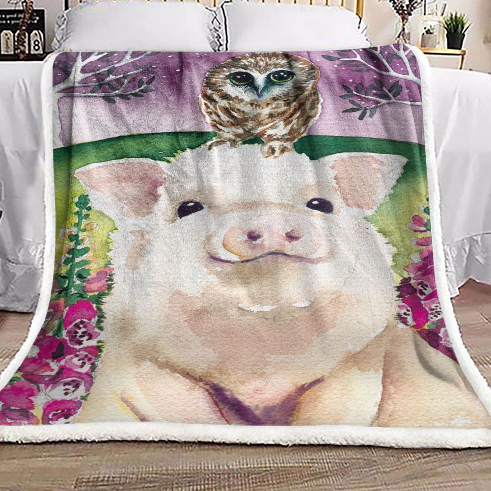 Pig And Owl Sherpa Fleece Blanket