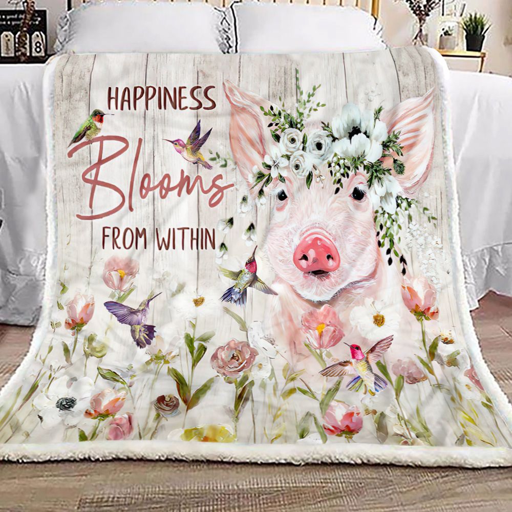 Pig Canvas Happiness Blooms From Within Fleece Blanket