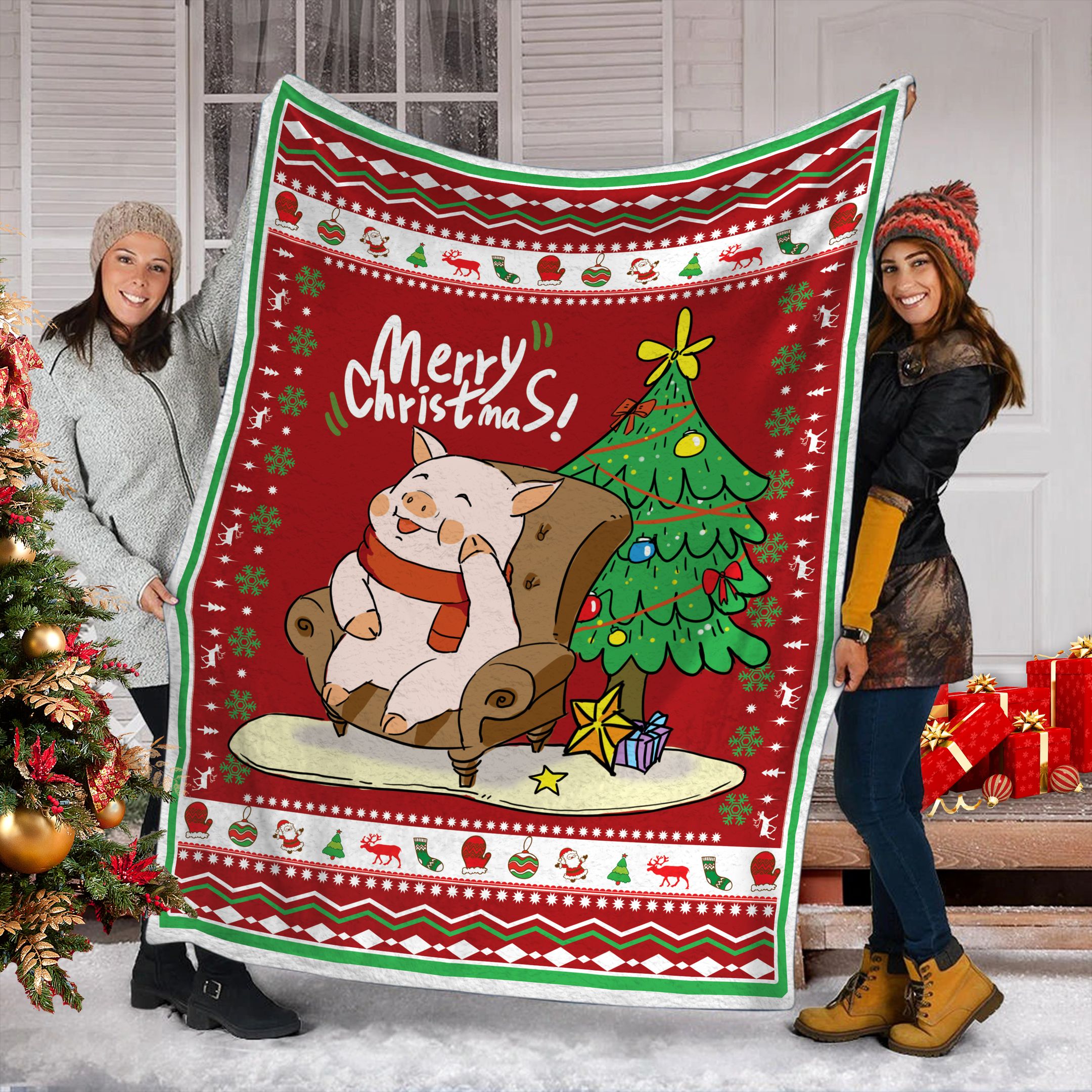 Pig Christmas Fleece Blanket