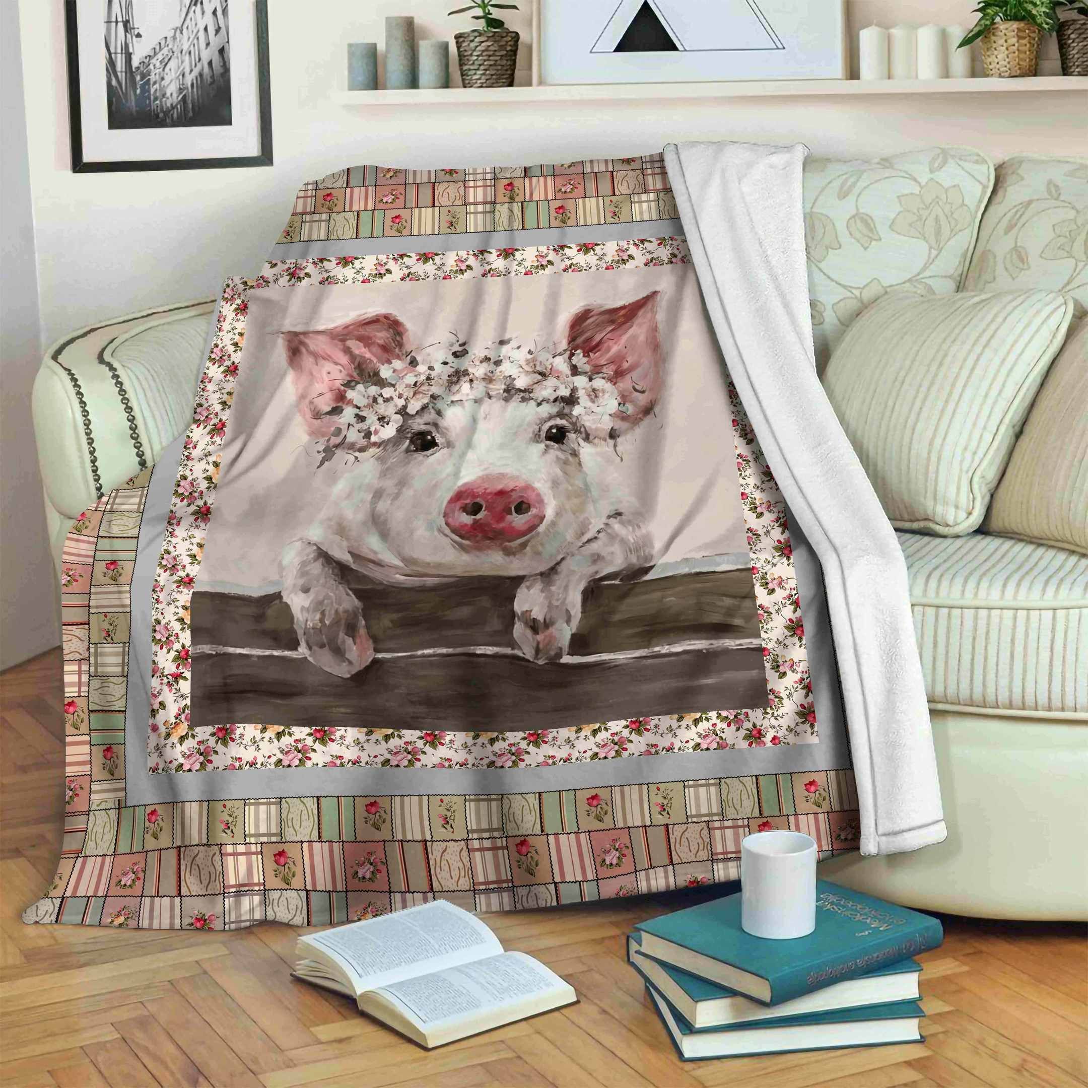 Pig Flower Sherpa Fleece Blanket