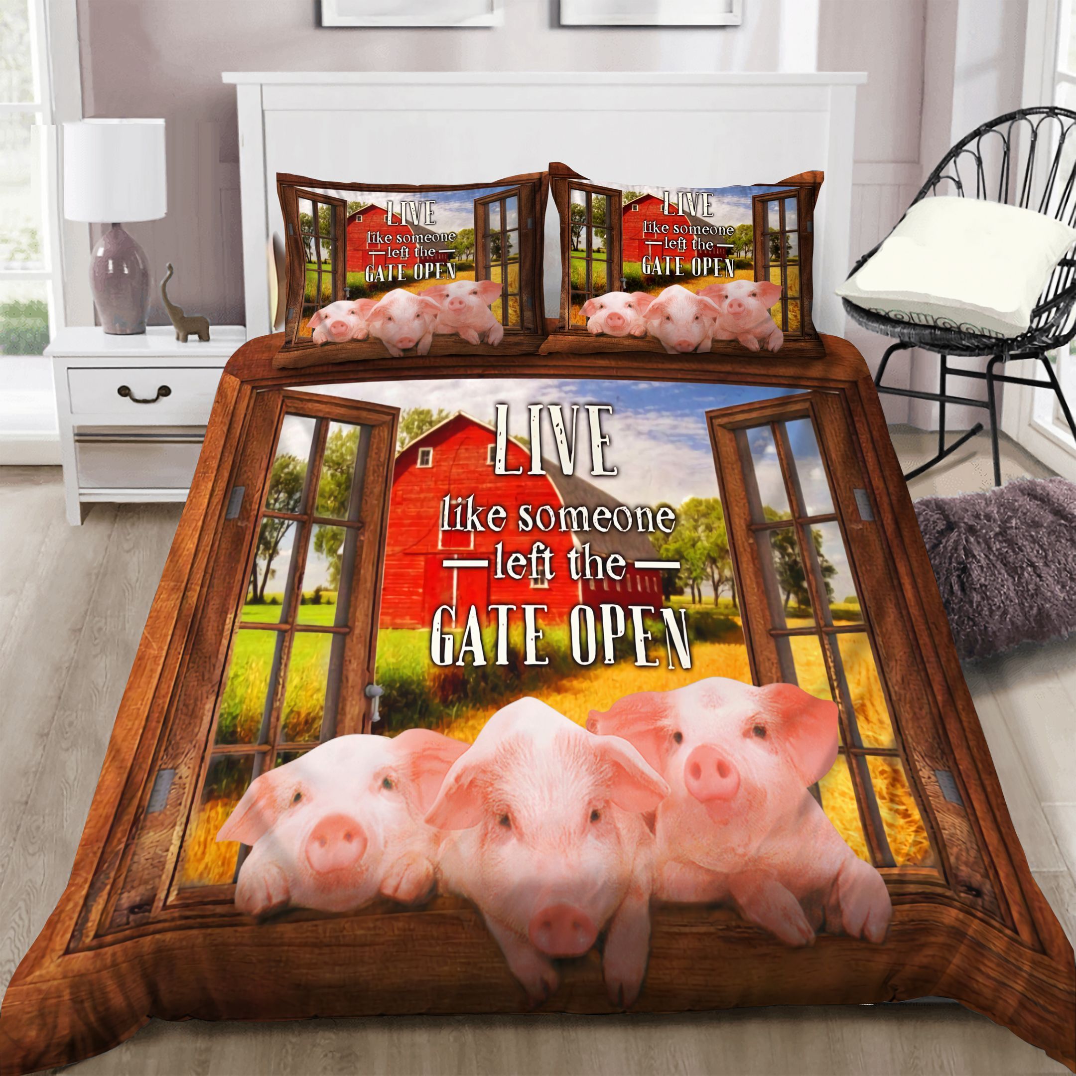 Pig Live Like Someone Left The Gate Open Bedding Set