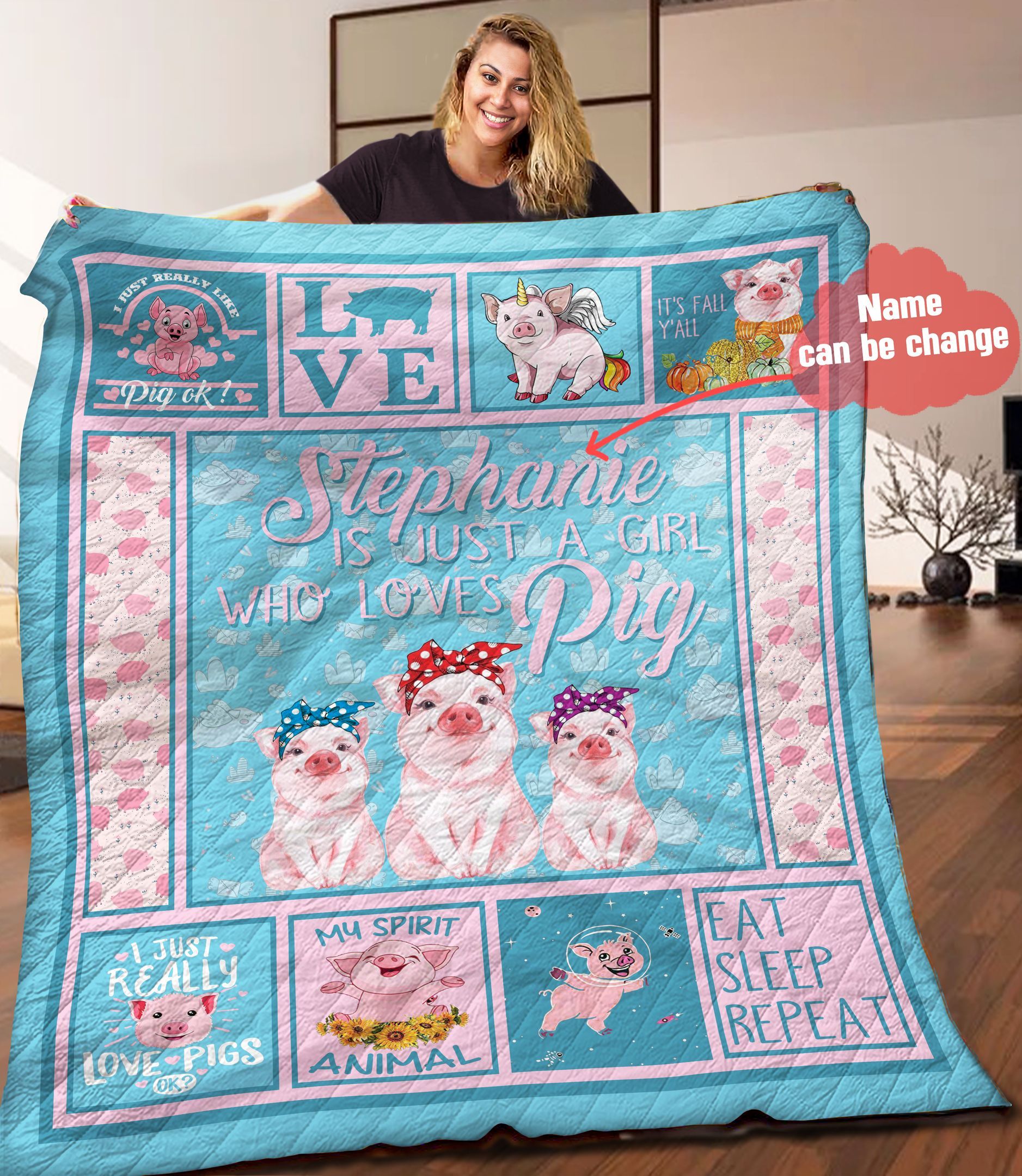 Pig Personalized Quilt Blanket HHH110616NA