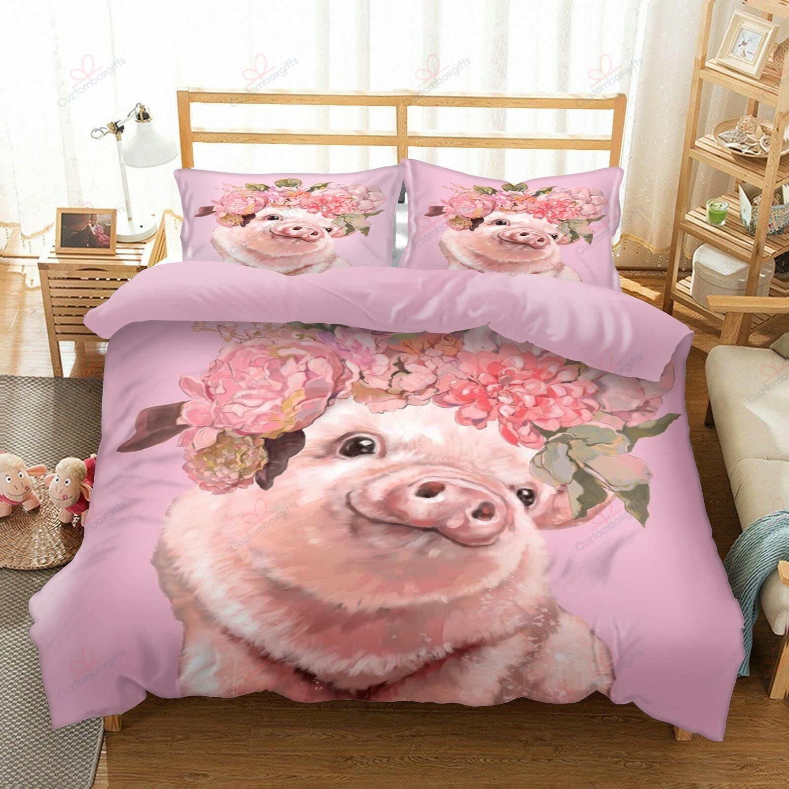 Pig Queen Rose Printed Bedding Set