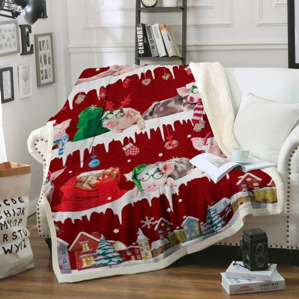 Pig Snow Christmas Sherpa Fleece Blanket