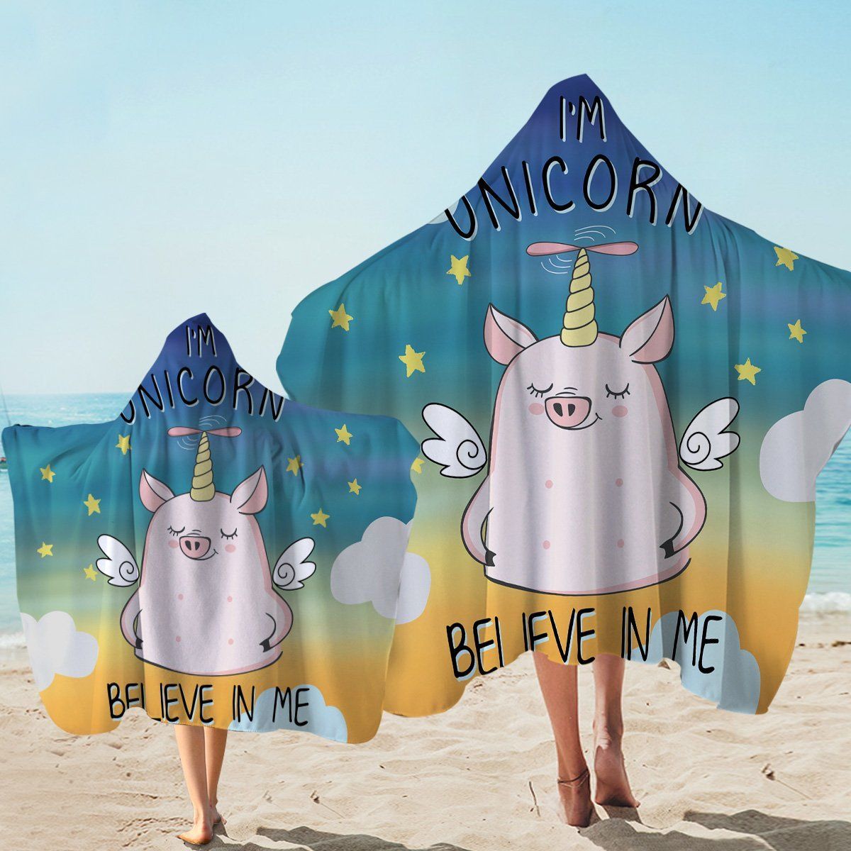 Piggy Unicorn Believe In Me Printed Hooded Towel