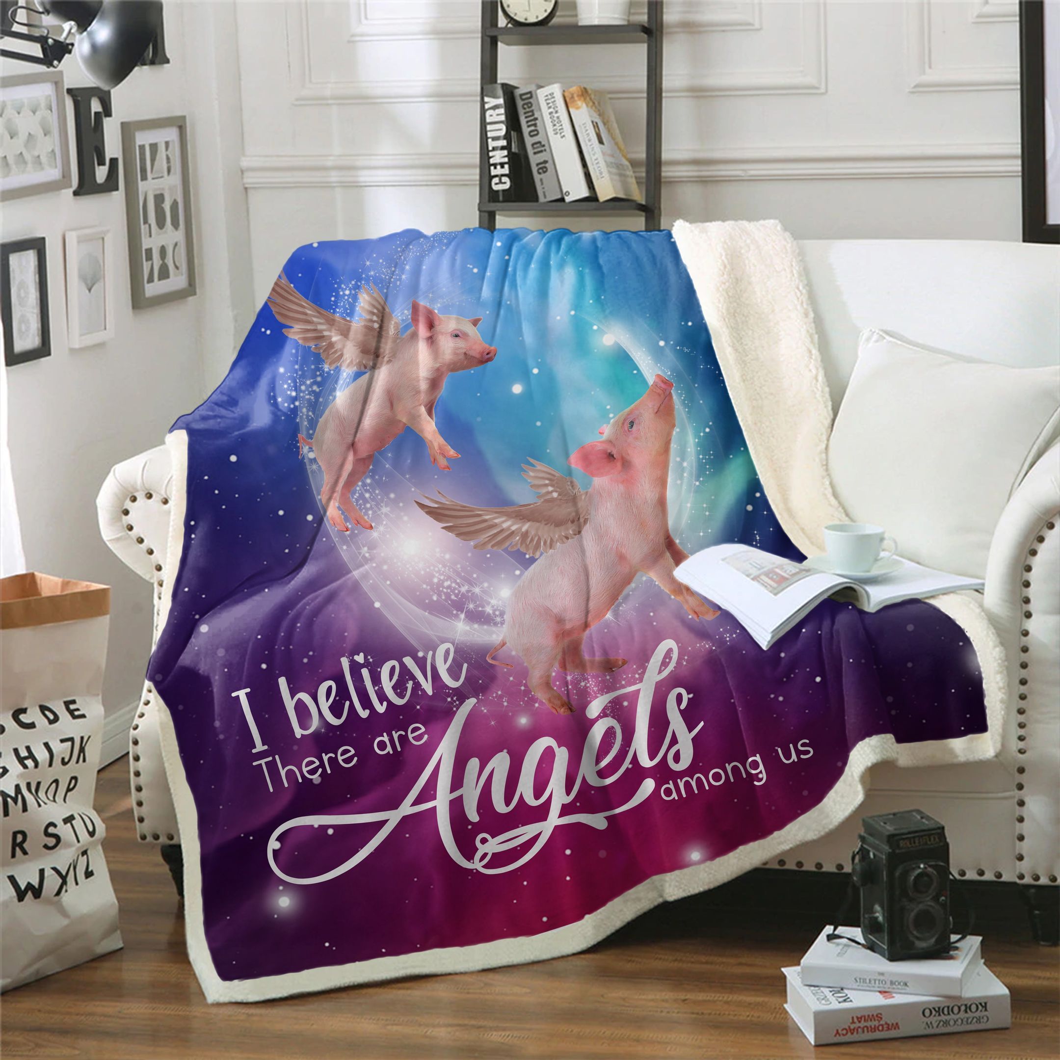 Pigs Are Angels Among Us Sherpa Fleece Blanket