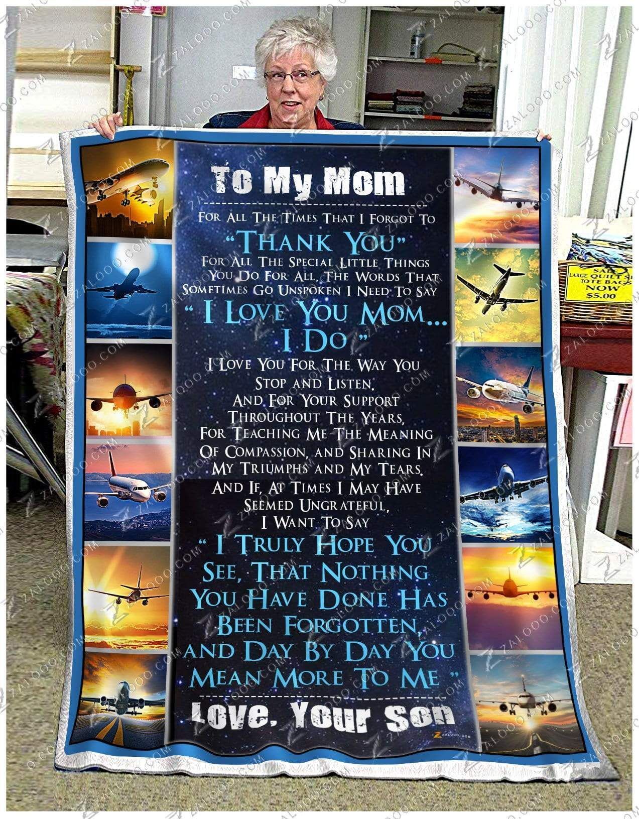 Pilot To My Mom Love Your Son Sherpa Fleece Blanket