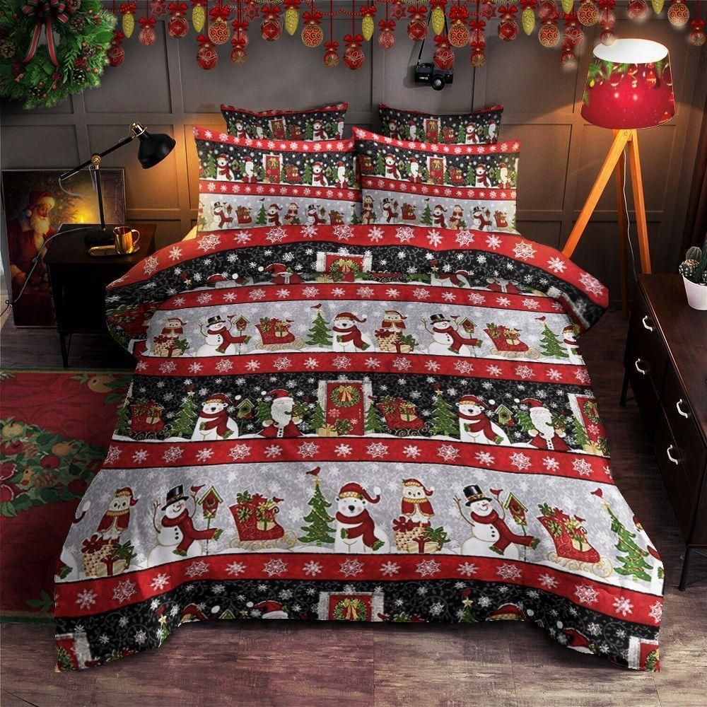 Pine Tree And Snowman Christmas Day Bedding Set