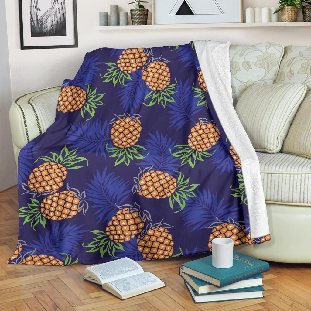 Pineapple And Palm Leaves Pattern Print Design Fleece Blanket