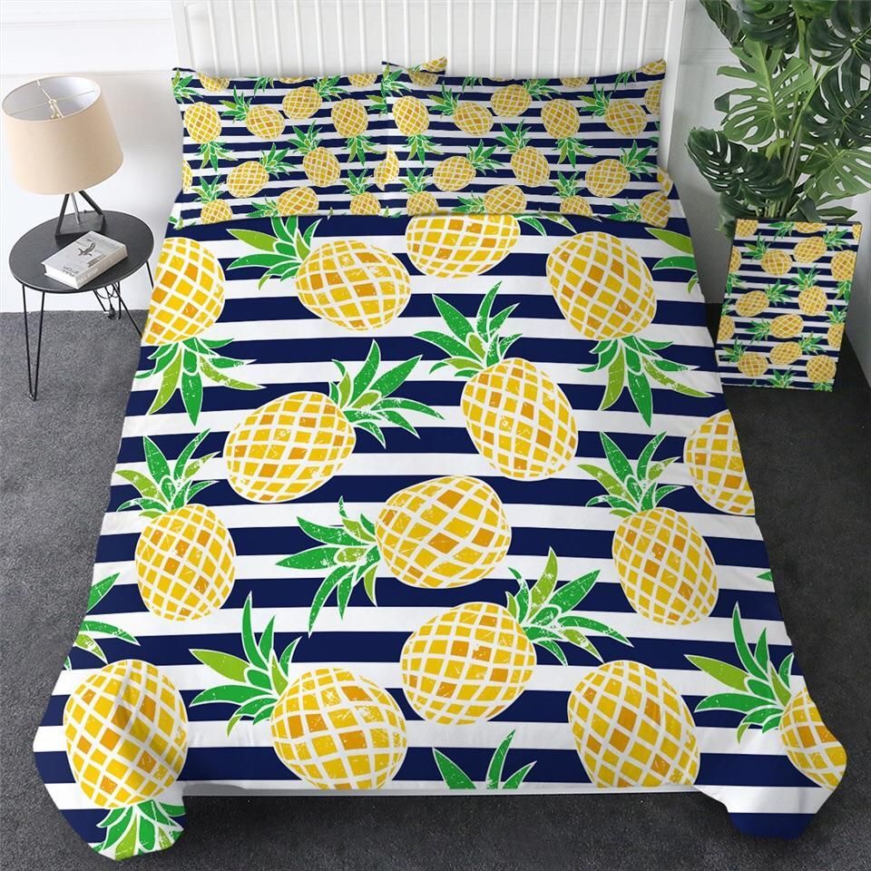 Pineapple Blue Stripes Bedding Set