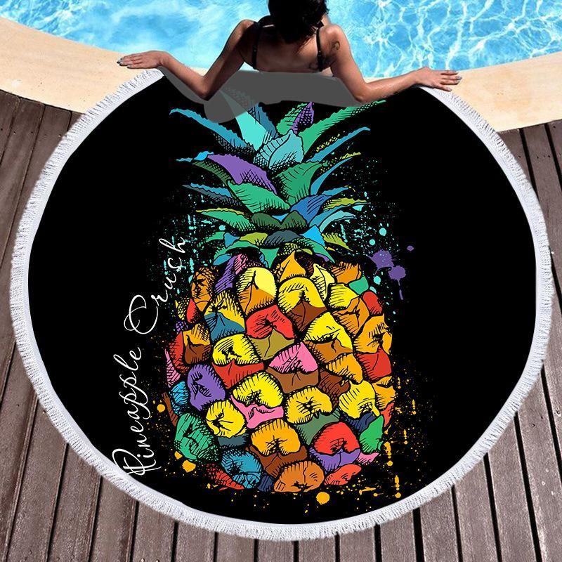 Pineapple Cruck Watercolor Printed Round Beach Towel