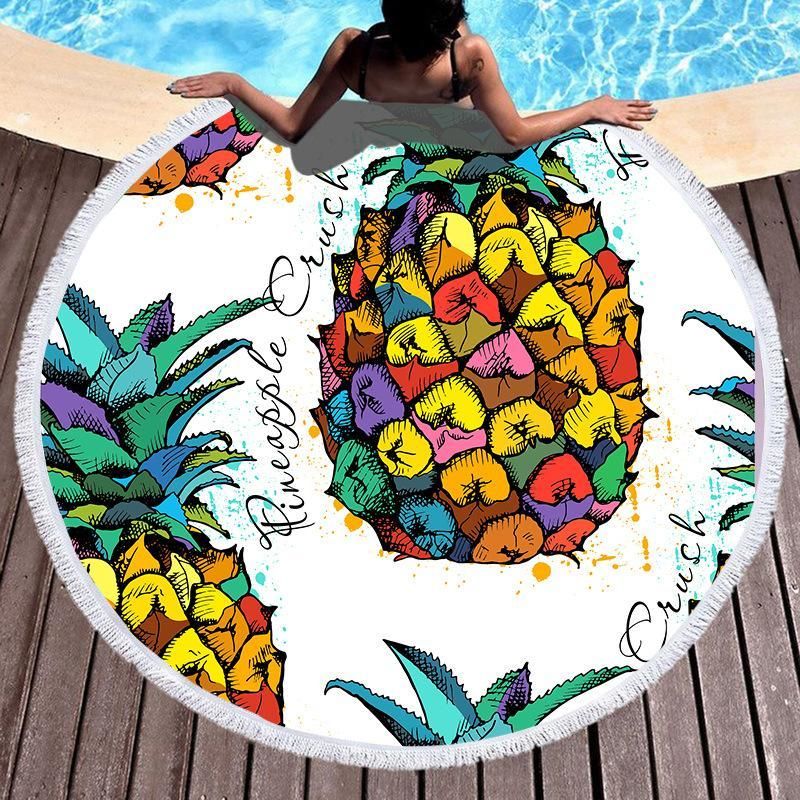 Pineapple Painting Art Printed Round Beach Towel