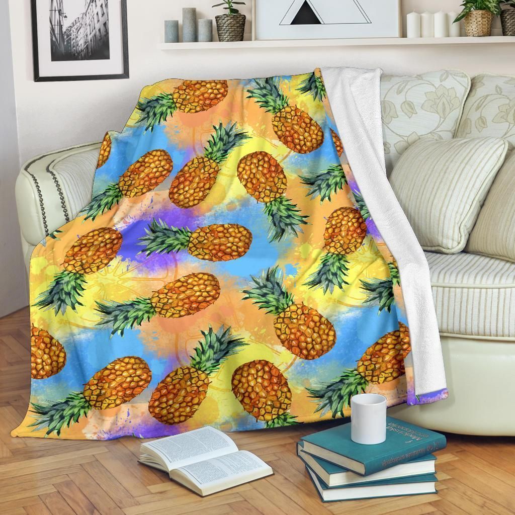 Pineapple Pattern Print Design Multicolor Fleece Blanket