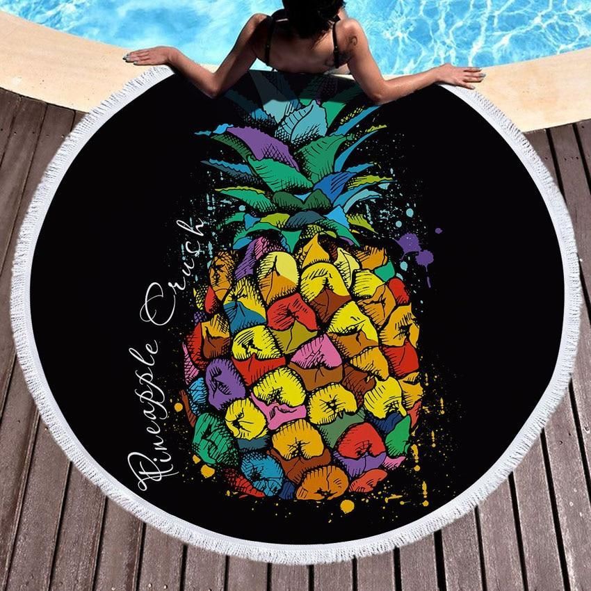 Pineapple Summer Time Printed Round Beach Towel