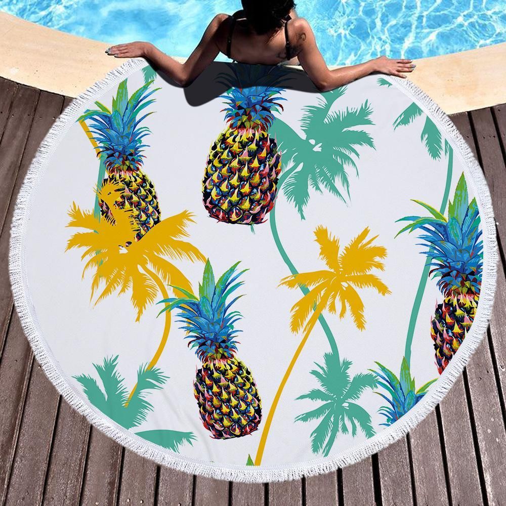 Pineapple Tropical Fruit Printed Round Beach Towel