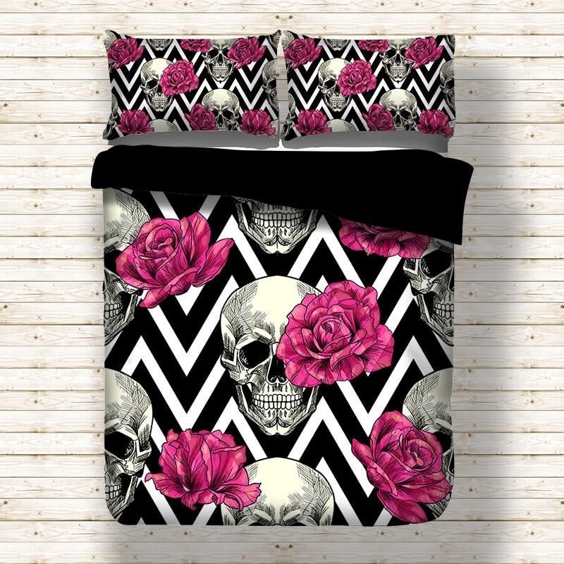 Pink And Black Skull Bedding Set