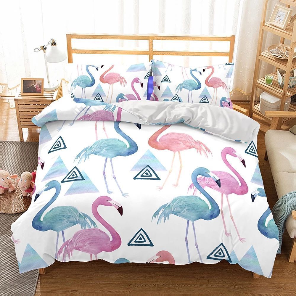 Pink And Blue Flamingos Bedding Set