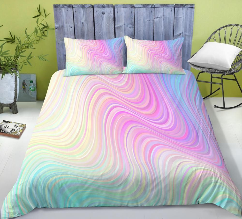 Pink And Blue Liquid Pattern Bedding Set