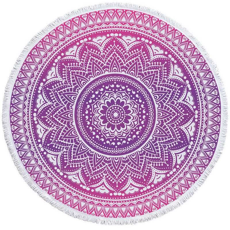 Pink And Purple Fuchsia Mandala Round Beach Towel