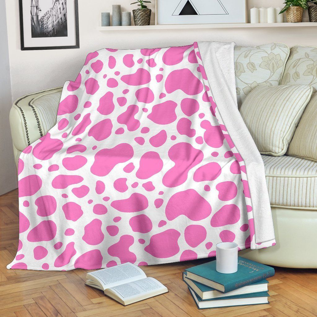 Pink And White Cow Sherpa Fleece Blanket