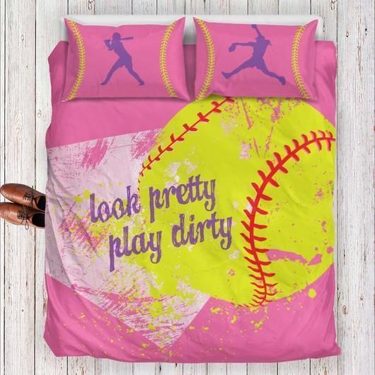 Pink And Yellow Watercolor Softball Bedding Set