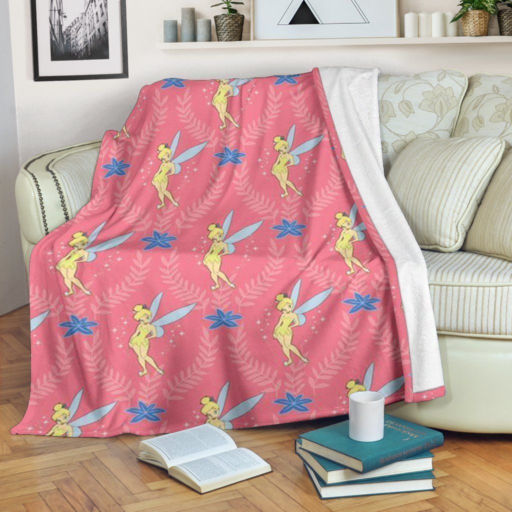 Pink Angel Pattern Tinker Bell Printed Fleece Blanket