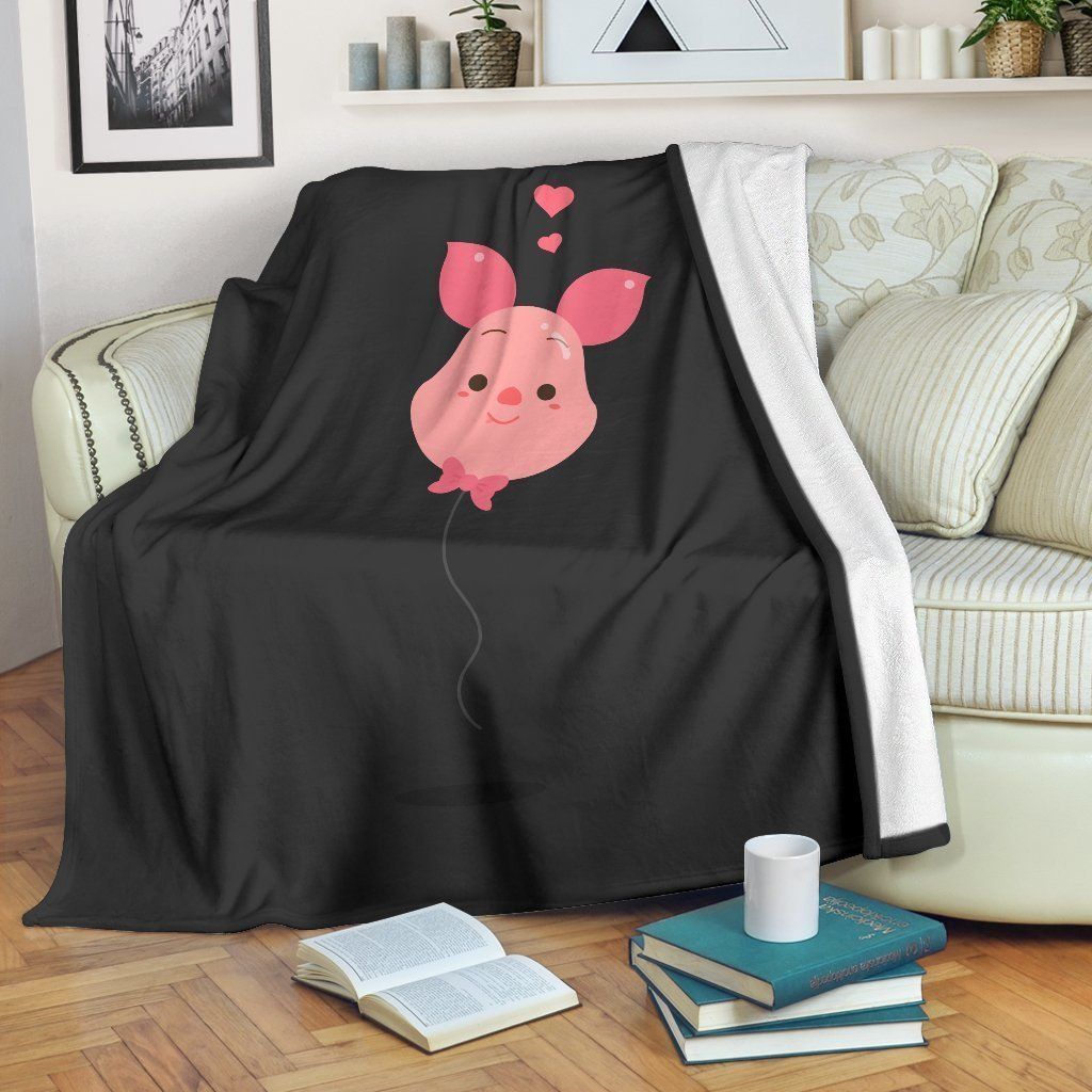 Pink Balloon Piglet Funny Cartoon Printed Fleece Blanket