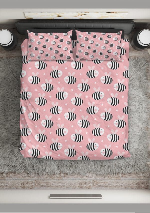 Pink Bees Bedding Set