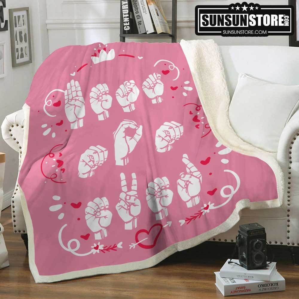Pink Best Mom Ever Asl Sherpa Fleece Blanket