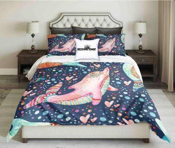 Pink Blue Dolphin Bedding Set