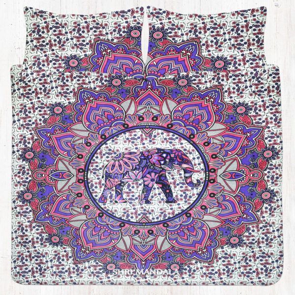 Pink Blue Round Elephant Mandala Bedding Set