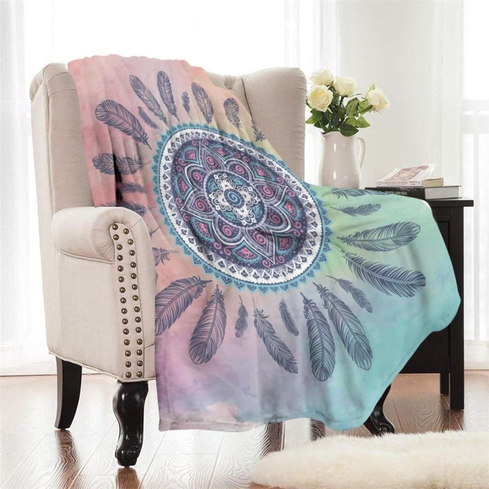 Pink Bohemian Dreamcatcher Printed Fleece Blanket