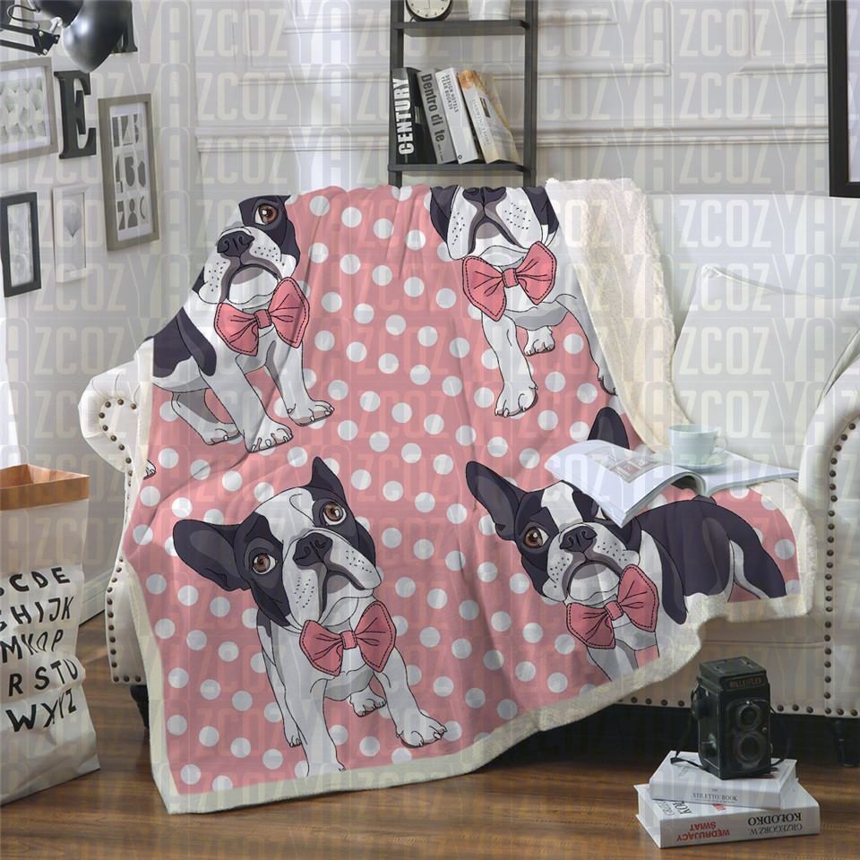 Pink Bow Tie French Bulldog Sherpa Fleece Blanket