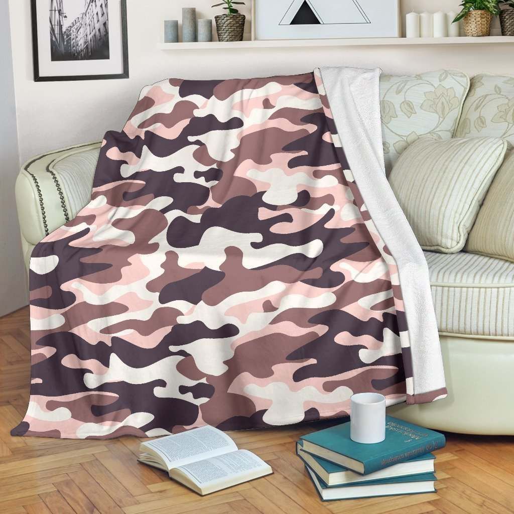 Pink Brown Camouflage Sherpa Fleece Blanket