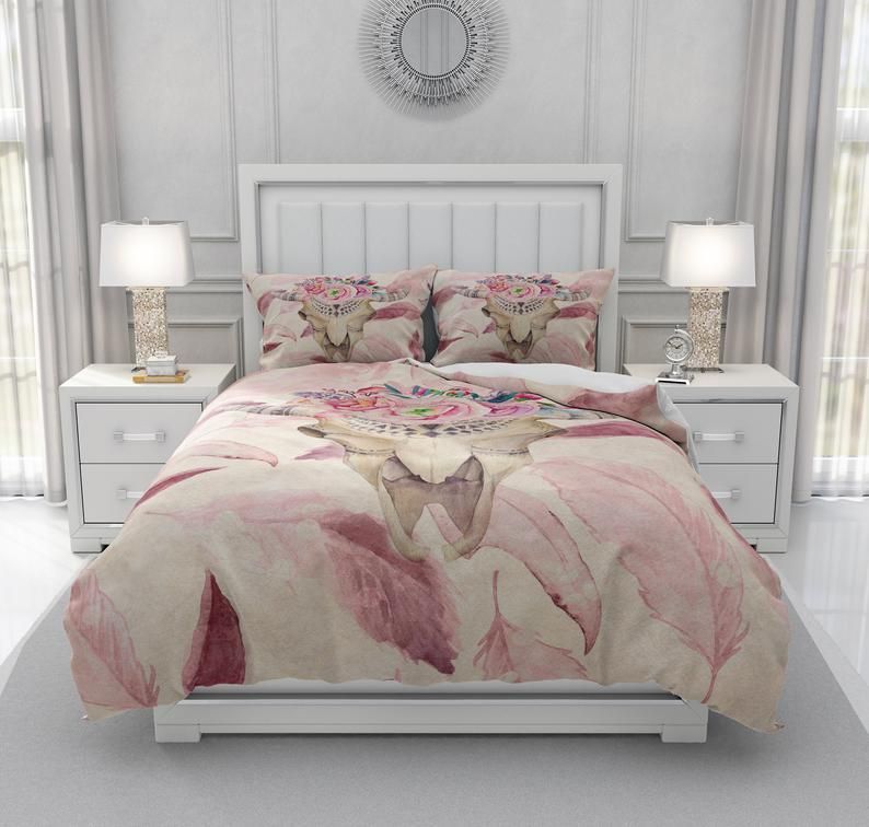 Pink Bull Skull Bedding Set