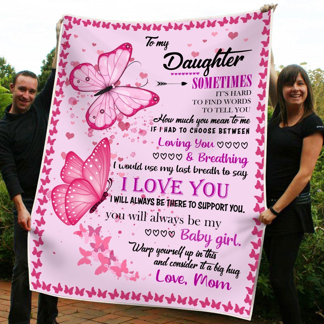 Pink Butterflies Love You Fleece Blanket Gift For Daughter