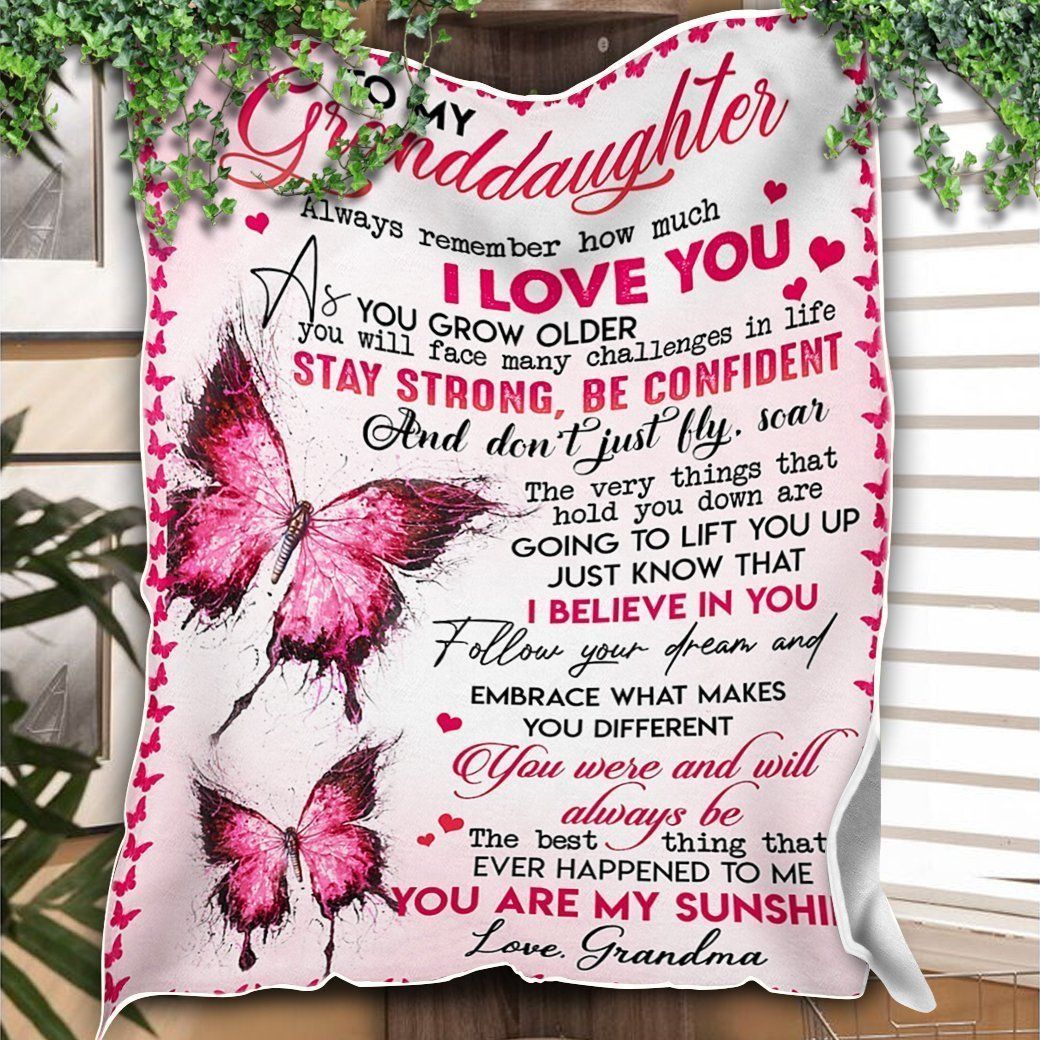 Pink Butterflies You Are My Sunshine Gift For Granddaughter Fleece Blanket