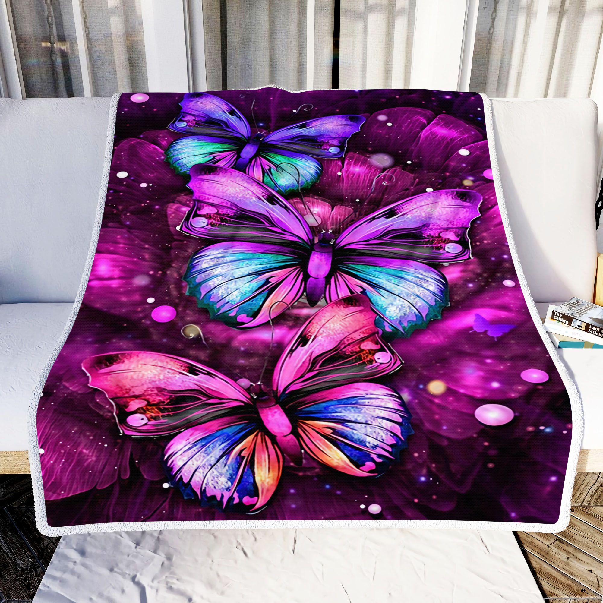 Pink Butterfly Art Fleece Blanket