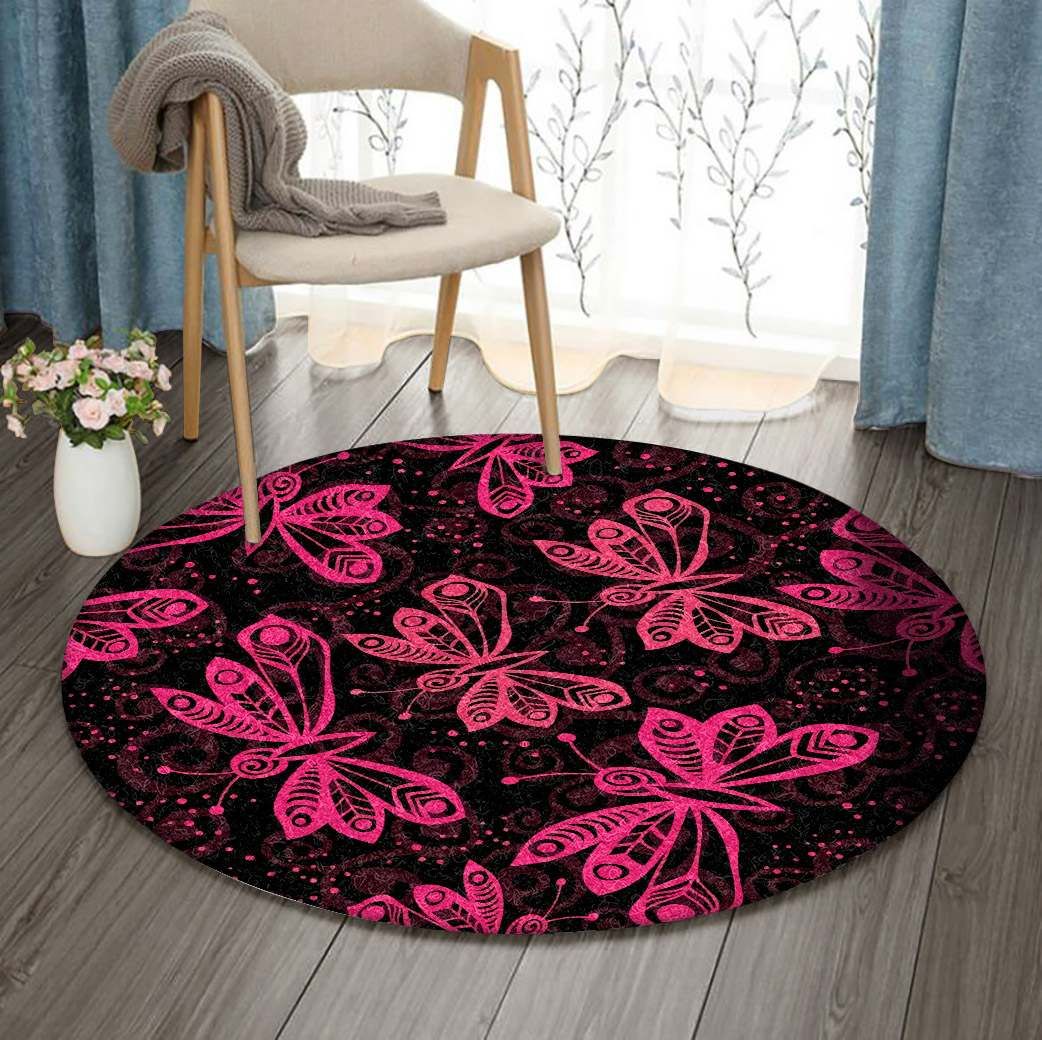 Pink Butterfly Round Carpet