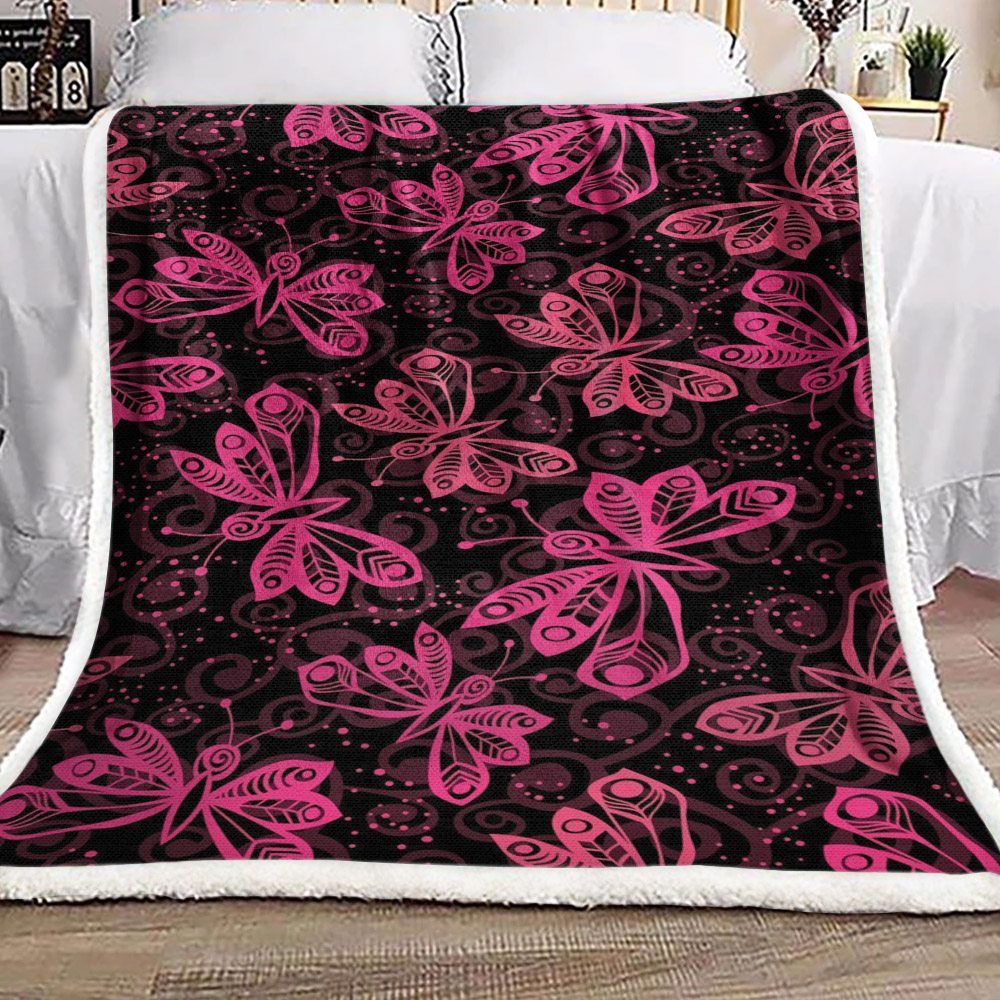 Pink Butterfly Sherpa Fleece Blanket