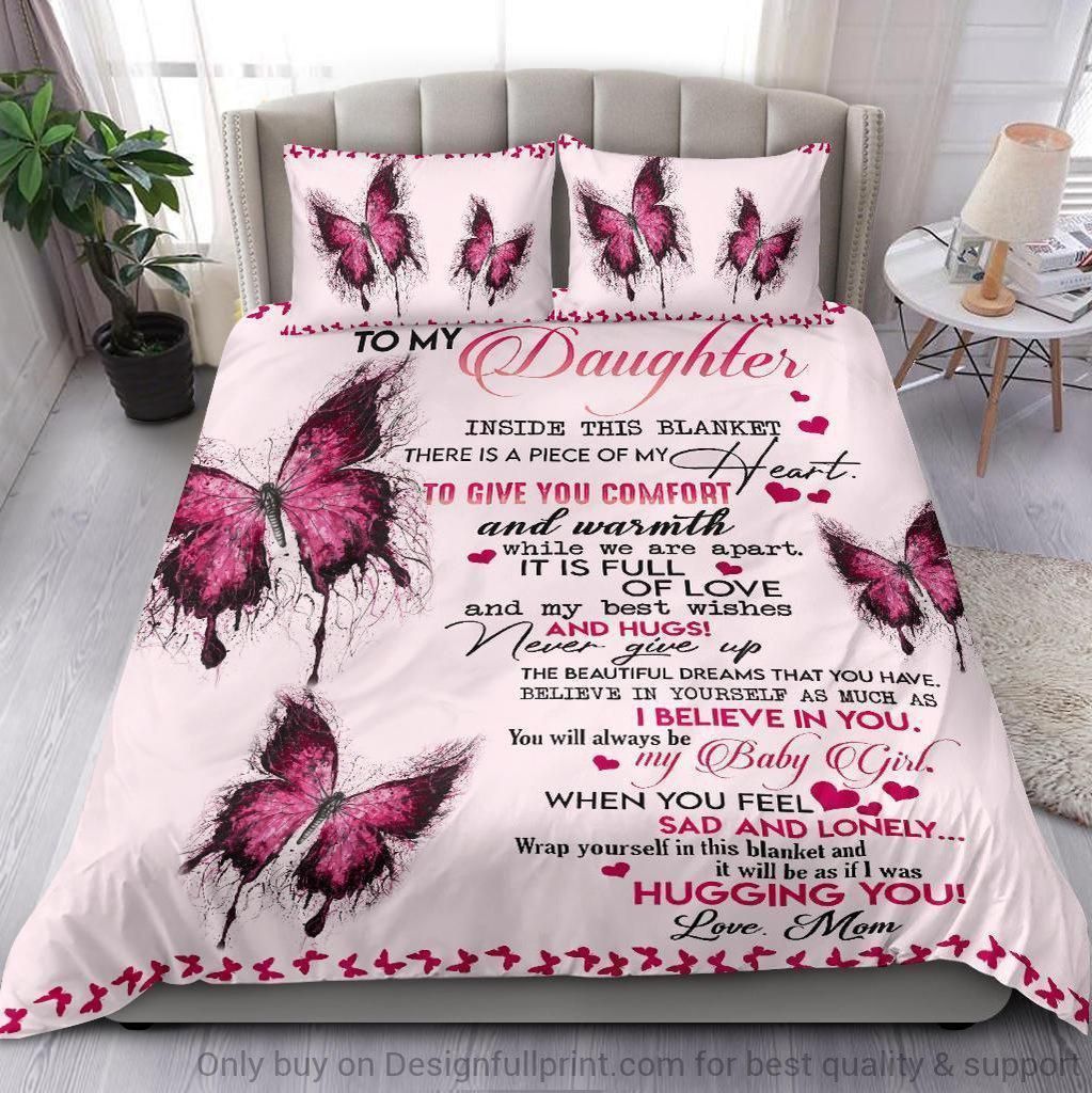 Pink Butterfly Gift For Daughter From Mom Printed Bedding Set