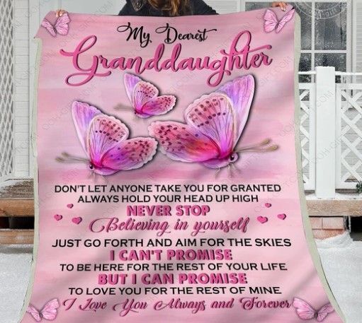 Pink Butterfly Granddaughter Sherpa Fleece Blanket
