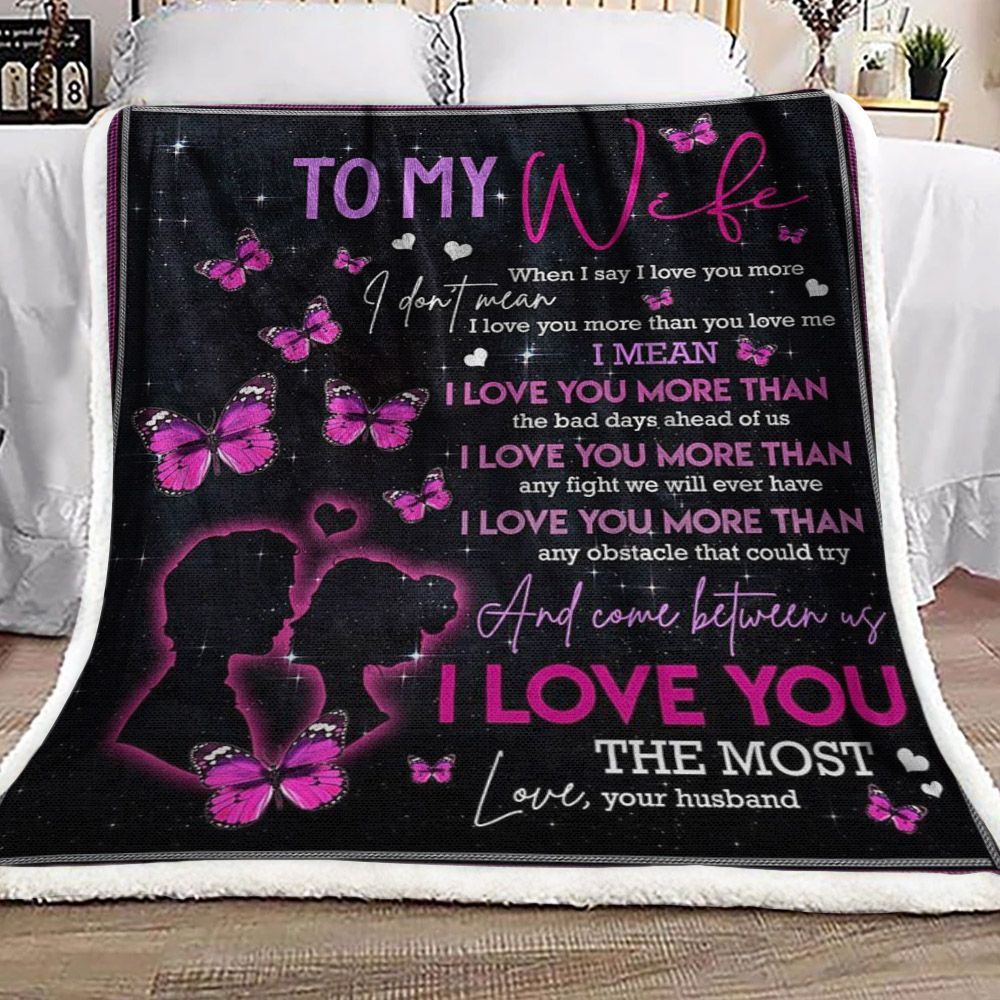 Pink Butterfly To My Wife Sherpa Fleece Blanket