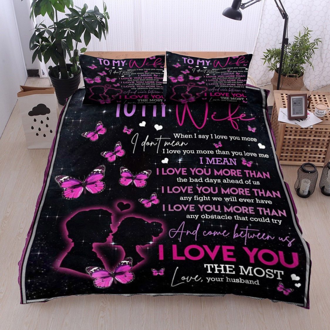 Pink Butterfly To My Wife Bedding Set