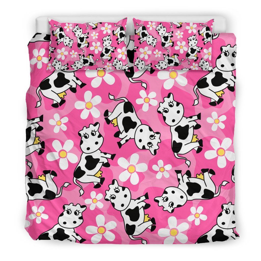 Pink Cartoon Cow Bedding Set