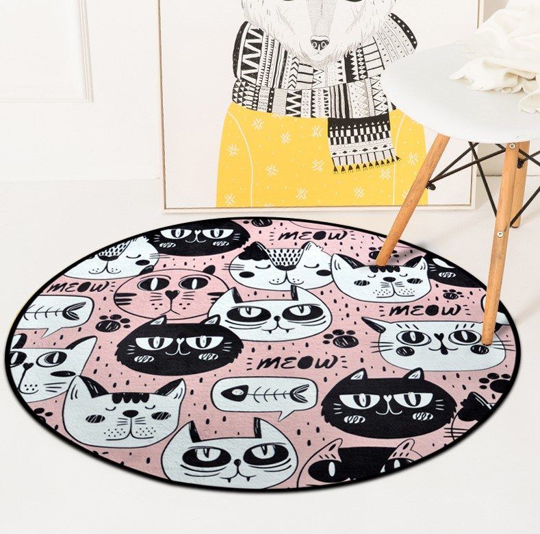 Pink Cat Round Carpet