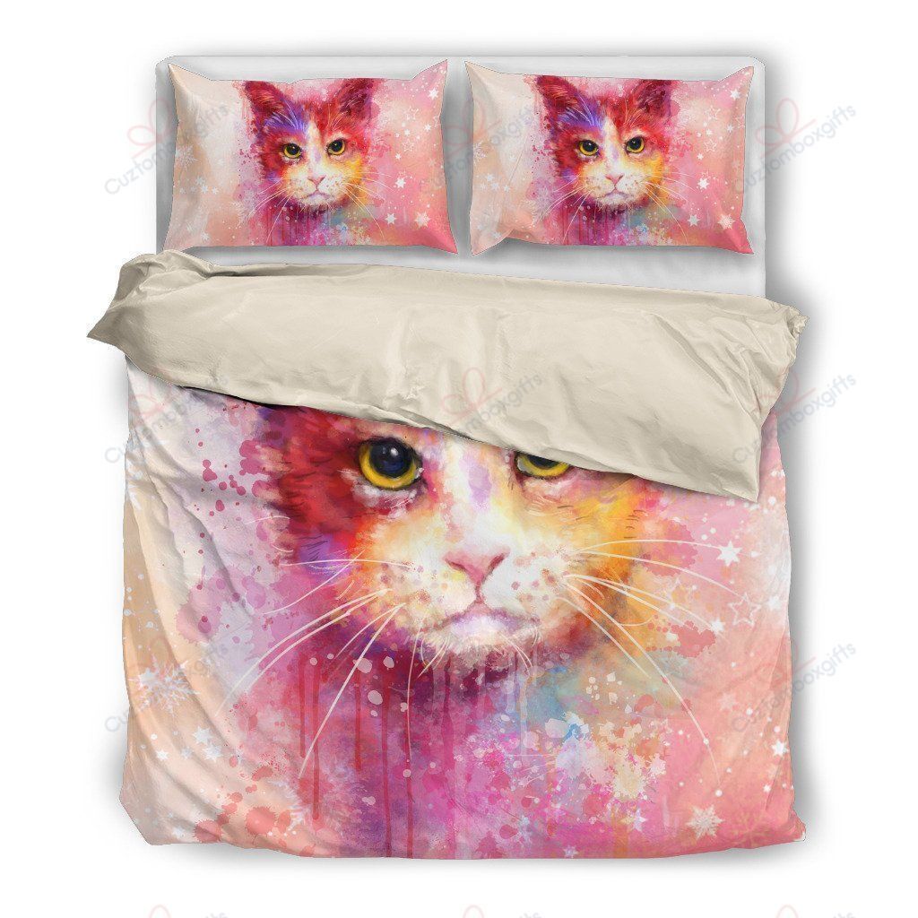 Pink Cat Galaxy Printed Bedding Set
