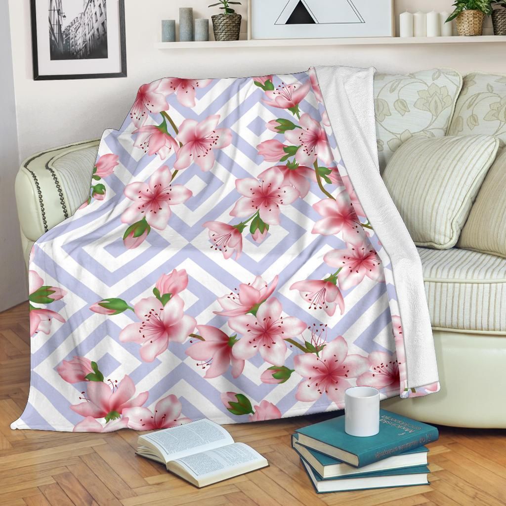 Pink Cherry Blossom Pattern Print Design Fleece Blanket